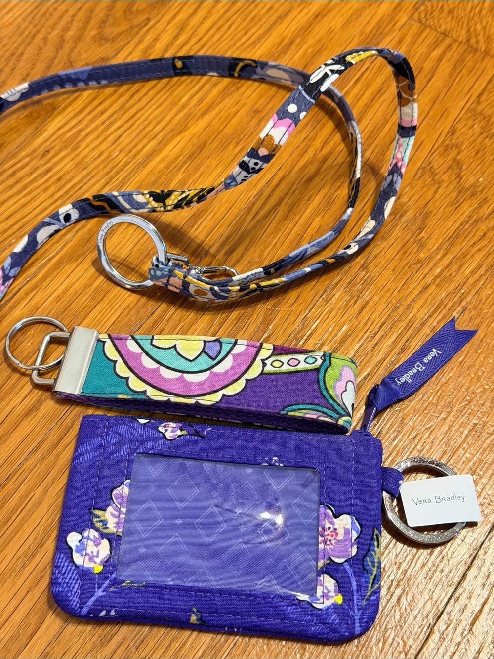 Vera Bradley Wild Roses Purple Floral ID and Card Holder, Lanyard, and Key Chain